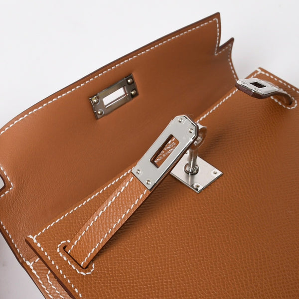 新品未使用品 HERMES エルメス ミニケリー2 Mini Kelly2 G刻印 ミニハンドバッグ ゴールド シルバー金具 外縫い 2WAY 中古 4a008359
