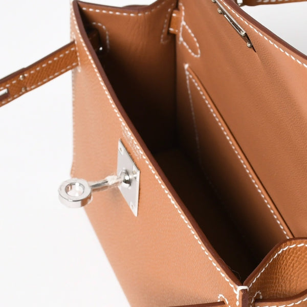 新品未使用品 HERMES エルメス ミニケリー2 Mini Kelly2 G刻印 ミニハンドバッグ ゴールド シルバー金具 外縫い 2WAY 中古 4a008359