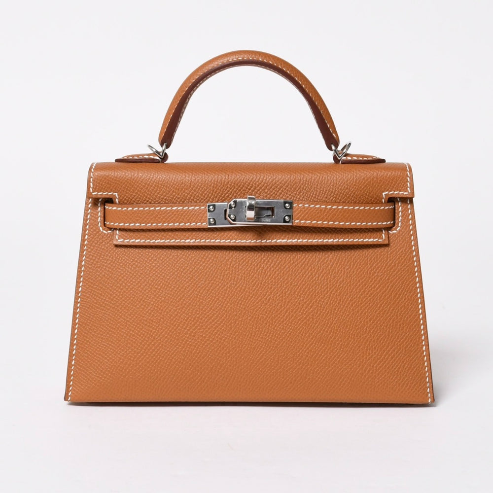 新品未使用品 HERMES エルメス ミニケリー2 Mini Kelly2 G刻印 ミニハンドバッグ ゴールド シルバー金具 外縫い 2WAY 中古 4a008359