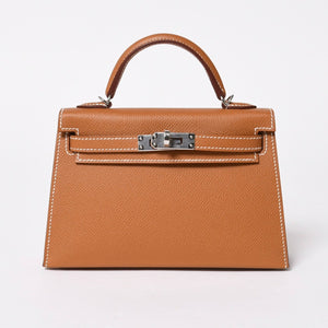 新品未使用品 HERMES エルメス ミニケリー2 Mini Kelly2 G刻印 ミニハンドバッグ ゴールド シルバー金具 外縫い 2WAY 中古 4a008359