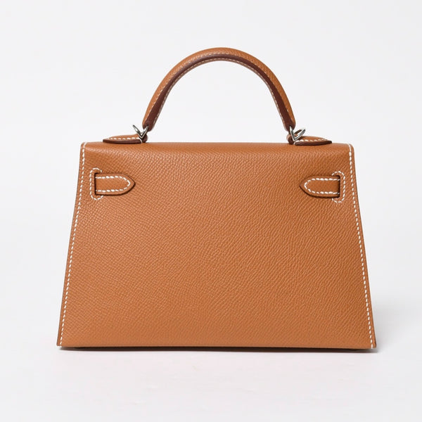 新品未使用品 HERMES エルメス ミニケリー2 Mini Kelly2 G刻印 ミニハンドバッグ ゴールド シルバー金具 外縫い 2WAY 中古 4a008359
