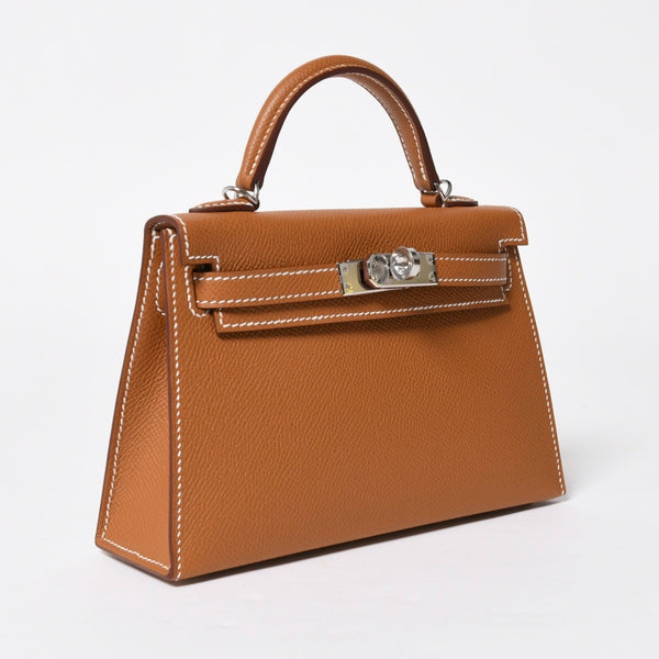 新品未使用品 HERMES エルメス ミニケリー2 Mini Kelly2 G刻印 ミニハンドバッグ ゴールド シルバー金具 外縫い 2WAY 中古 4a008359