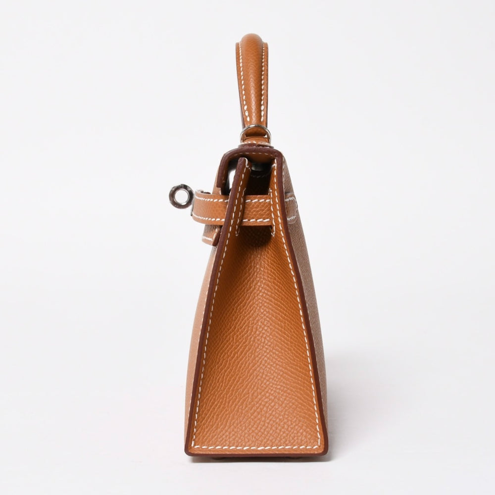 新品未使用品 HERMES エルメス ミニケリー2 Mini Kelly2 G刻印 ミニハンドバッグ ゴールド シルバー金具 外縫い 2WAY 中古 4a008359