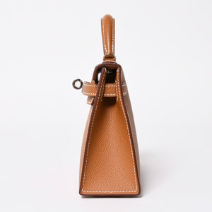 新品未使用品 HERMES エルメス ミニケリー2 Mini Kelly2 G刻印 ミニハンドバッグ ゴールド シルバー金具 外縫い 2WAY 中古 4a008359