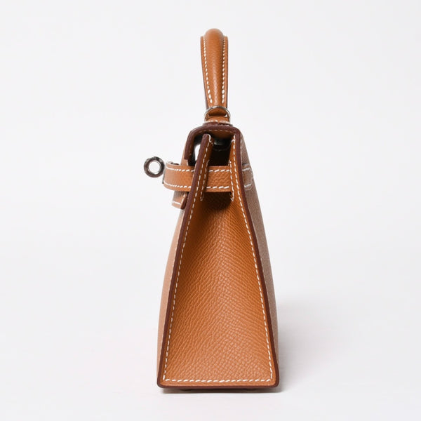 新品未使用品 HERMES エルメス ミニケリー2 Mini Kelly2 G刻印 ミニハンドバッグ ゴールド シルバー金具 外縫い 2WAY 中古 4a008359