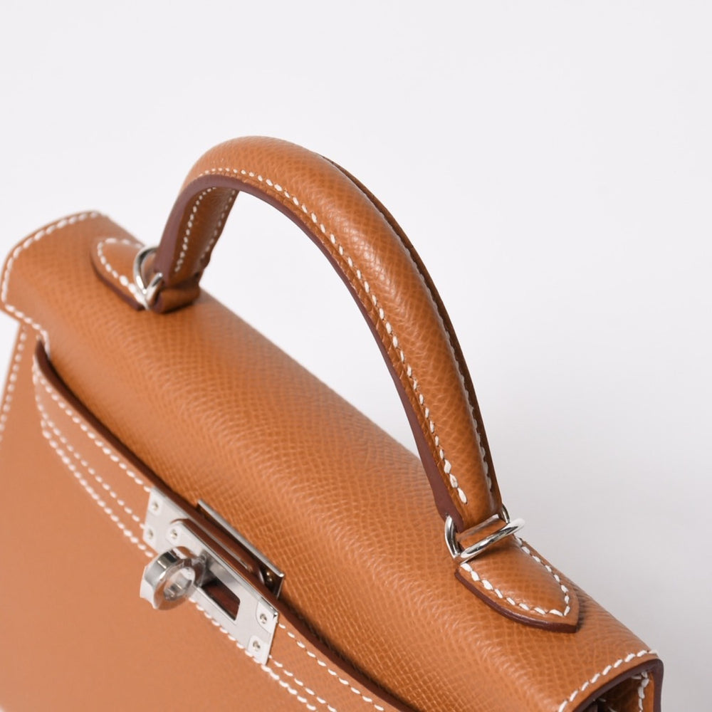 新品未使用品 HERMES エルメス ミニケリー2 Mini Kelly2 G刻印 ミニハンドバッグ ゴールド シルバー金具 外縫い 2WAY 中古 4a008359