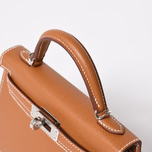 新品未使用品 HERMES エルメス ミニケリー2 Mini Kelly2 G刻印 ミニハンドバッグ ゴールド シルバー金具 外縫い 2WAY 中古 4a008359