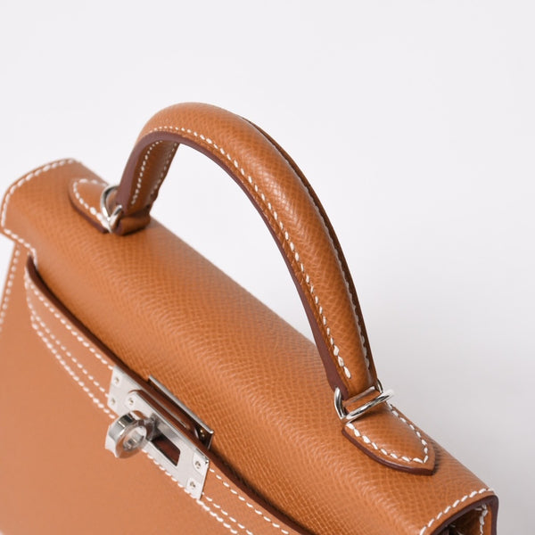 新品未使用品 HERMES エルメス ミニケリー2 Mini Kelly2 G刻印 ミニハンドバッグ ゴールド シルバー金具 外縫い 2WAY 中古 4a008359