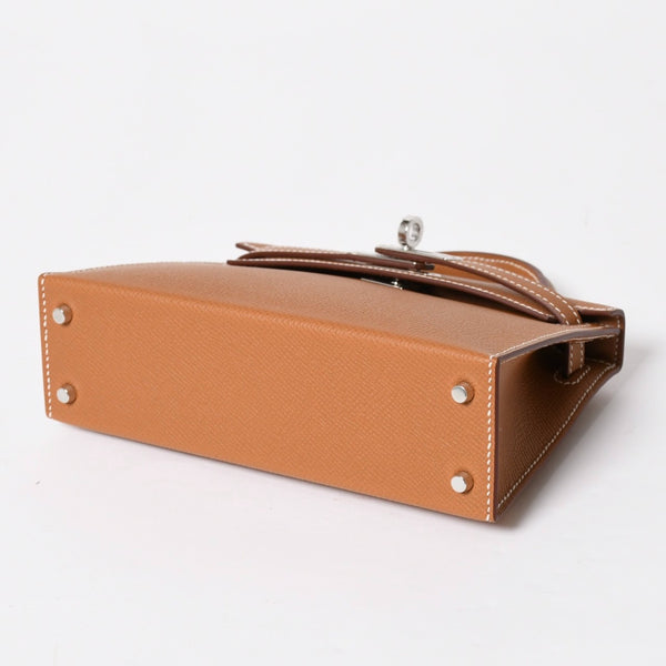 新品未使用品 HERMES エルメス ミニケリー2 Mini Kelly2 G刻印 ミニハンドバッグ ゴールド シルバー金具 外縫い 2WAY 中古 4a008359