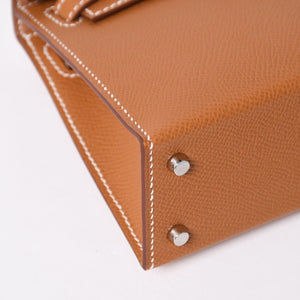新品未使用品 HERMES エルメス ミニケリー2 Mini Kelly2 G刻印 ミニハンドバッグ ゴールド シルバー金具 外縫い 2WAY 中古 4a008359