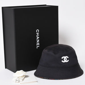 CHANEL シャネル ココマーク M24C バケットハット リバーシブル ココマーク コットン ブラック マルチカラー 美品 中古 4a008303