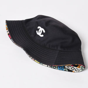CHANEL シャネル ココマーク M24C バケットハット リバーシブル ココマーク コットン ブラック マルチカラー 美品 中古 4a008303