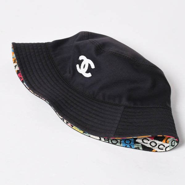 CHANEL シャネル ココマーク M24C バケットハット リバーシブル ココマーク コットン ブラック マルチカラー 美品 中古 4a008303