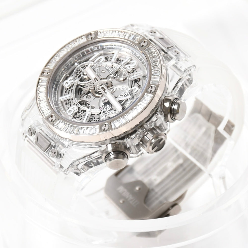 新品同様 HUBLOT ウブロ クリスタル ウニコ サファイア バゲット 411.JX.4802.RT.1904 中古 4a007918