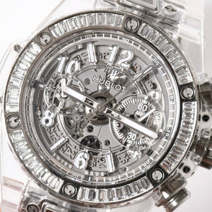 新品同様 HUBLOT ウブロ クリスタル ウニコ サファイア バゲット 411.JX.4802.RT.1904 中古 4a007918