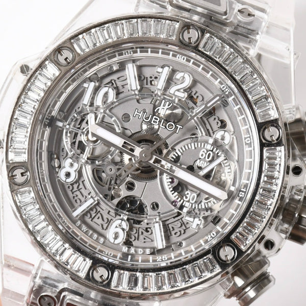 新品同様 HUBLOT ウブロ クリスタル ウニコ サファイア バゲット 411.JX.4802.RT.1904 中古 4a007918