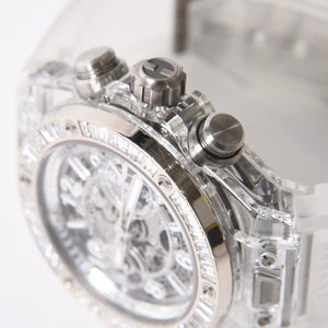 新品同様 HUBLOT ウブロ クリスタル ウニコ サファイア バゲット 411.JX.4802.RT.1904 中古 4a007918