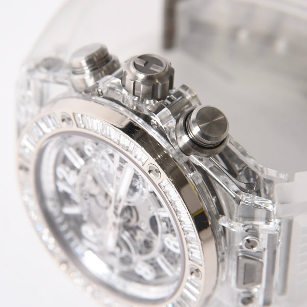 新品同様 HUBLOT ウブロ クリスタル ウニコ サファイア バゲット 411.JX.4802.RT.1904 中古 4a007918