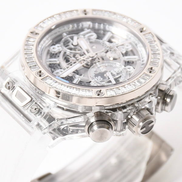 新品同様 HUBLOT ウブロ クリスタル ウニコ サファイア バゲット 411.JX.4802.RT.1904 中古 4a007918