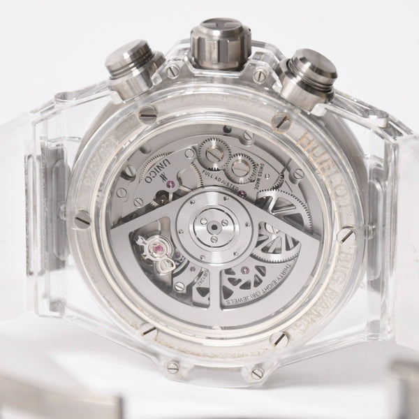 新品同様 HUBLOT ウブロ クリスタル ウニコ サファイア バゲット 411.JX.4802.RT.1904 中古 4a007918