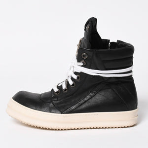 Like new short tongue Rick Owens × CHROME HEARTS Geobasket sneakers size 42 black white used 4a008363