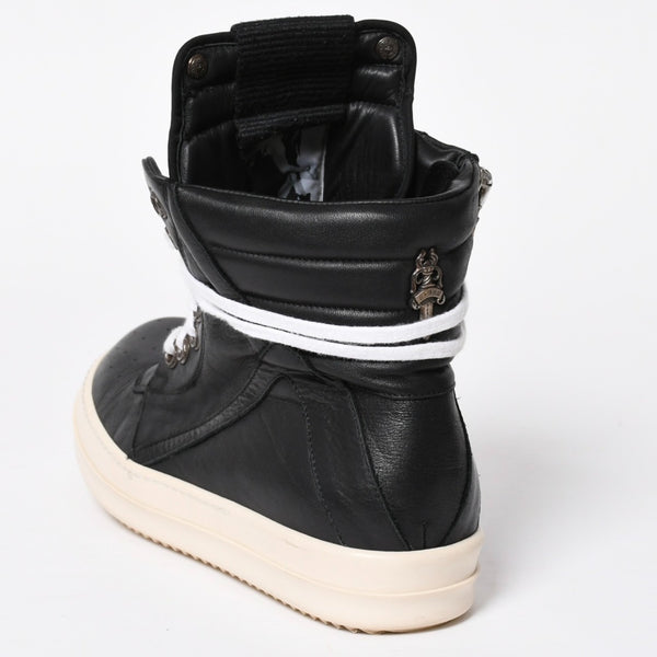 Like new short tongue Rick Owens × CHROME HEARTS Geobasket sneakers size 42 black white used 4a008363