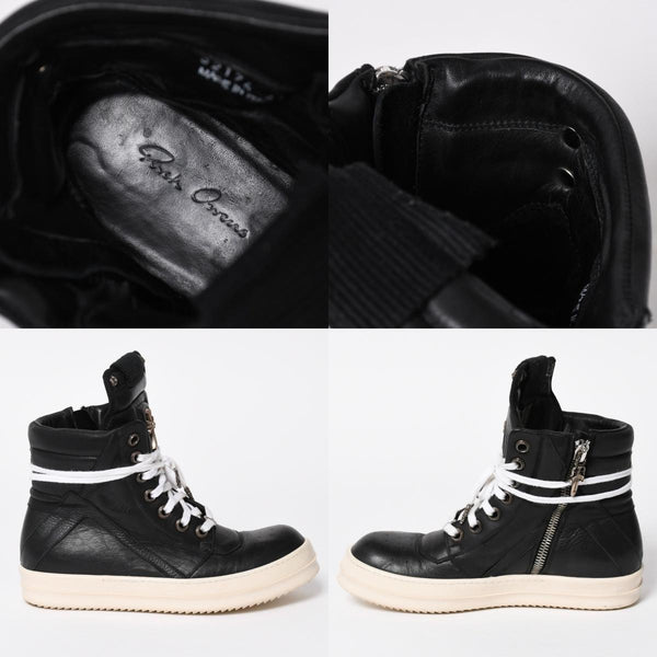 Like new short tongue Rick Owens × CHROME HEARTS Geobasket sneakers size 42 black white used 4a008363