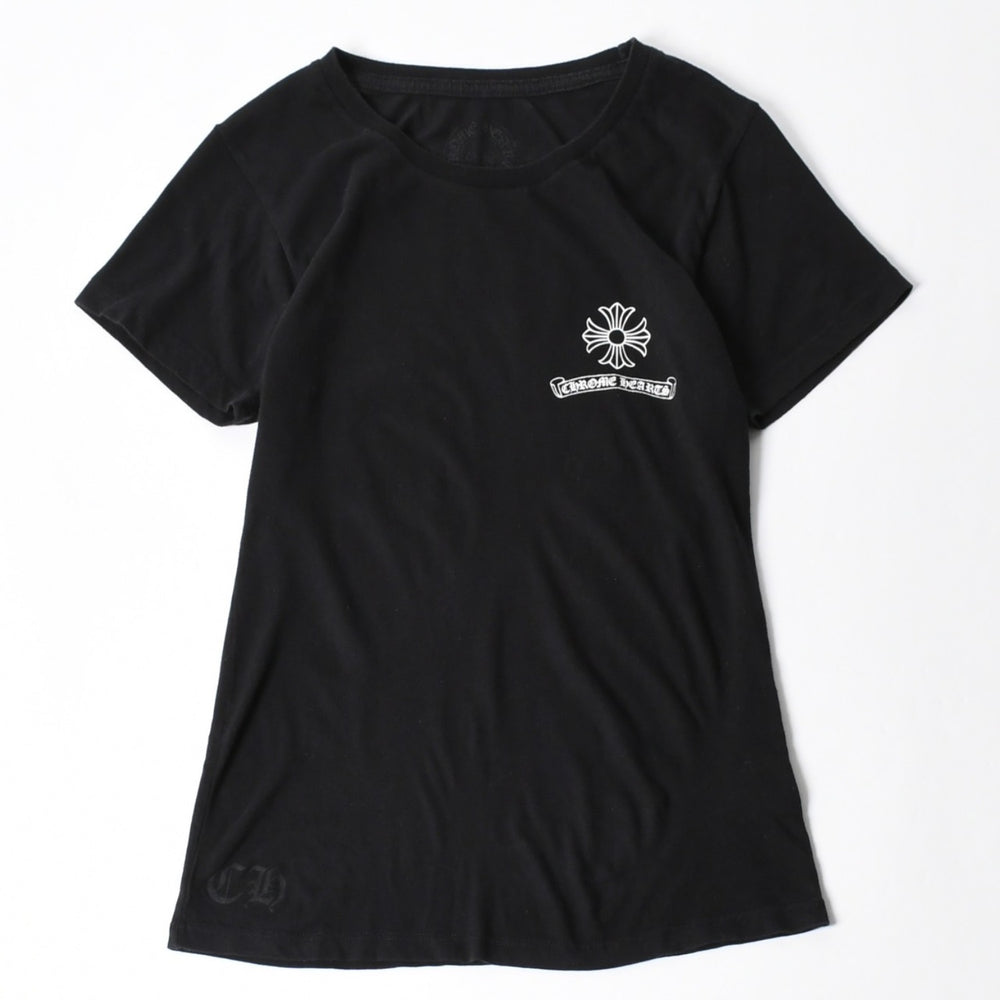 極美品 CHROME HEARTS クロムハーツ レディースプリントTシャツ Mサイズ CHプラス ヴァインダガー スクロールラベル ブラック 中古 4a008311