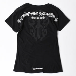 極美品 CHROME HEARTS クロムハーツ レディースプリントTシャツ Mサイズ CHプラス ヴァインダガー スクロールラベル ブラック 中古 4a008311