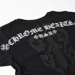 極美品 CHROME HEARTS クロムハーツ レディースプリントTシャツ Mサイズ CHプラス ヴァインダガー スクロールラベル ブラック 中古 4a008311