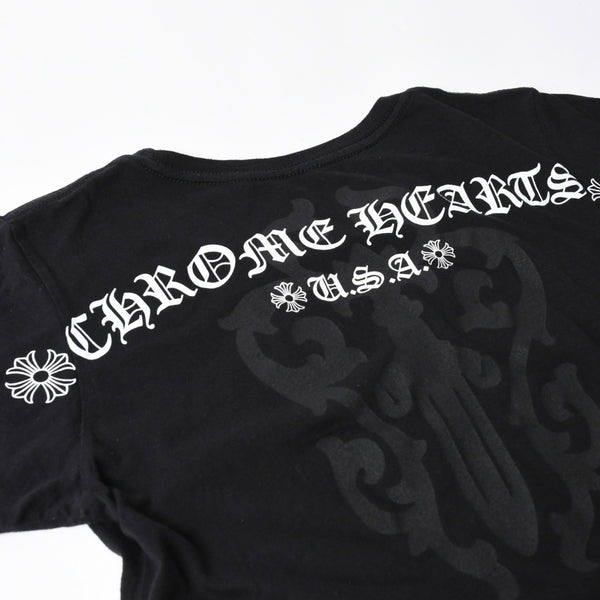 極美品 CHROME HEARTS クロムハーツ レディースプリントTシャツ Mサイズ CHプラス ヴァインダガー スクロールラベル ブラック 中古 4a008311