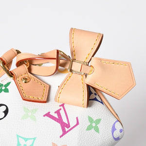 新品同様 LOUIS VUITTON ルイヴィトン ナノ スピーディ ハンドバッグ M13391 モノグラム マルチカラー ホワイト 村上隆 中古 4a008377