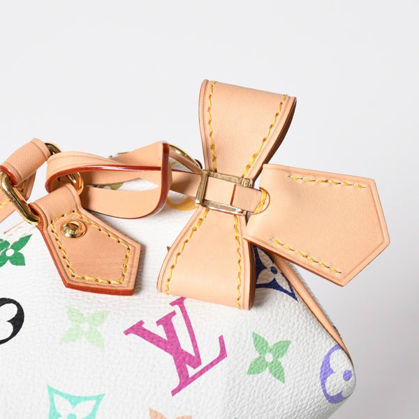 新品同様 LOUIS VUITTON ルイヴィトン ナノ スピーディ ハンドバッグ M13391 モノグラム マルチカラー ホワイト 村上隆 中古 4a008377