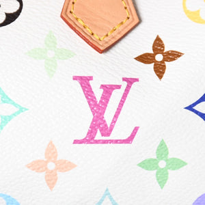 新品同様 LOUIS VUITTON ルイヴィトン ナノ スピーディ ハンドバッグ M13391 モノグラム マルチカラー ホワイト 村上隆 中古 4a008377