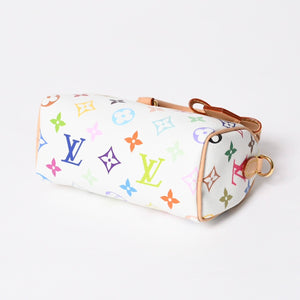 新品同様 LOUIS VUITTON ルイヴィトン ナノ スピーディ ハンドバッグ M13391 モノグラム マルチカラー ホワイト 村上隆 中古 4a008377