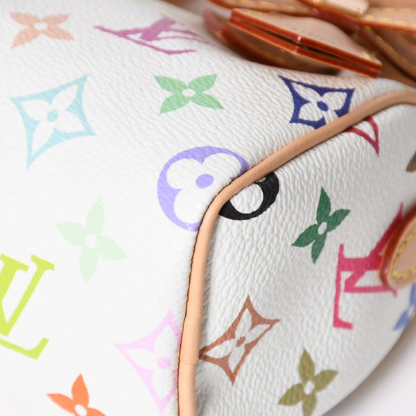 新品同様 LOUIS VUITTON ルイヴィトン ナノ スピーディ ハンドバッグ M13391 モノグラム マルチカラー ホワイト 村上隆 中古 4a008377