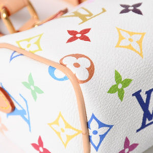 新品同様 LOUIS VUITTON ルイヴィトン ナノ スピーディ ハンドバッグ M13391 モノグラム マルチカラー ホワイト 村上隆 中古 4a008377