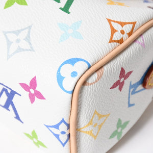 新品同様 LOUIS VUITTON ルイヴィトン ナノ スピーディ ハンドバッグ M13391 モノグラム マルチカラー ホワイト 村上隆 中古 4a008377