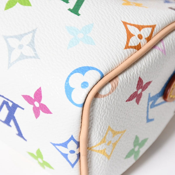 新品同様 LOUIS VUITTON ルイヴィトン ナノ スピーディ ハンドバッグ M13391 モノグラム マルチカラー ホワイト 村上隆 中古 4a008377