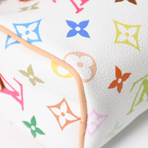 新品同様 LOUIS VUITTON ルイヴィトン ナノ スピーディ ハンドバッグ M13391 モノグラム マルチカラー ホワイト 村上隆 中古 4a008377