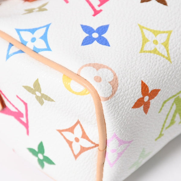 新品同様 LOUIS VUITTON ルイヴィトン ナノ スピーディ ハンドバッグ M13391 モノグラム マルチカラー ホワイト 村上隆 中古 4a008377