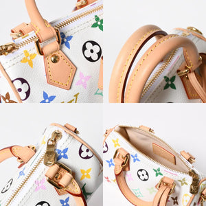 新品同様 LOUIS VUITTON ルイヴィトン ナノ スピーディ ハンドバッグ M13391 モノグラム マルチカラー ホワイト 村上隆 中古 4a008377