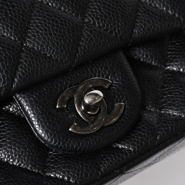 CHANEL Mini Matelasse Chain Shoulder Bag 17cm Caviar Skin Black Silver Hardware No. 21 Good Condition Used 4a008372