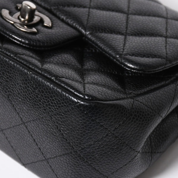 CHANEL Mini Matelasse Chain Shoulder Bag 17cm Caviar Skin Black Silver Hardware No. 21 Good Condition Used 4a008372