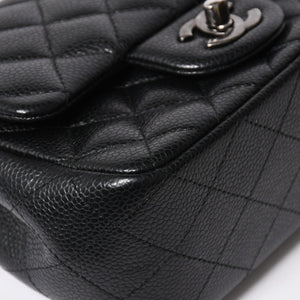 CHANEL Mini Matelasse Chain Shoulder Bag 17cm Caviar Skin Black Silver Hardware No. 21 Good Condition Used 4a008372
