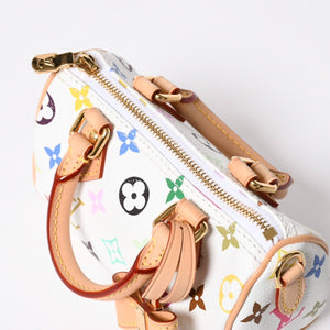 新品同様 LOUIS VUITTON ルイヴィトン ナノ スピーディ ハンドバッグ M13391 モノグラム マルチカラー ホワイト 村上隆 中古 4a008377
