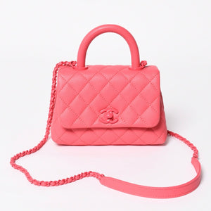 Very Good Condition CHANEL Coco Handle XXS 2WAY Handbag Shoulder 30s AS2215 Caviar Skin Pink Used 4a008409