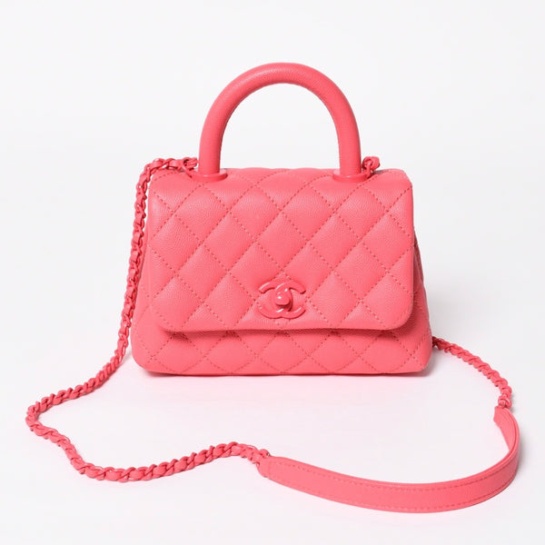 Very Good Condition CHANEL Coco Handle XXS 2WAY Handbag Shoulder 30s AS2215 Caviar Skin Pink Used 4a008409