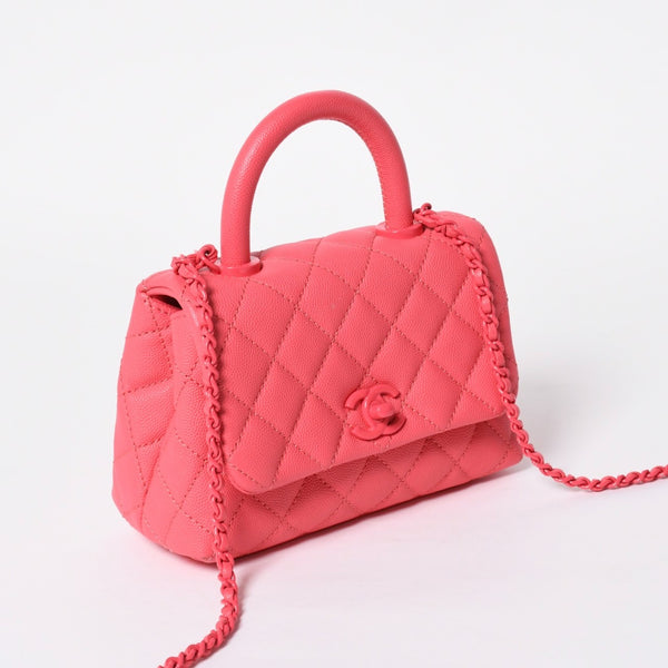 Very Good Condition CHANEL Coco Handle XXS 2WAY Handbag Shoulder 30s AS2215 Caviar Skin Pink Used 4a008409