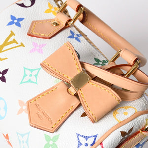 新品同様 LOUIS VUITTON ルイヴィトン ナノ スピーディ ハンドバッグ M13391 モノグラム マルチカラー ホワイト 村上隆 中古 4a008377